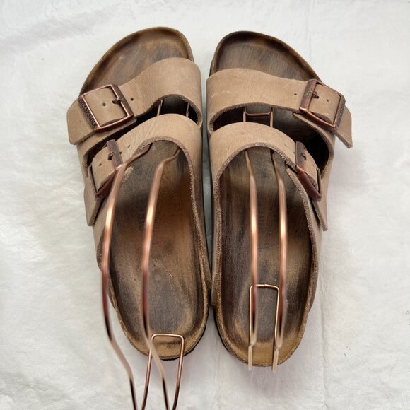Birkenstock Arizona sandals beige leather EU 40 US womens 9 9.5 wide slides - Picture 5 of 13